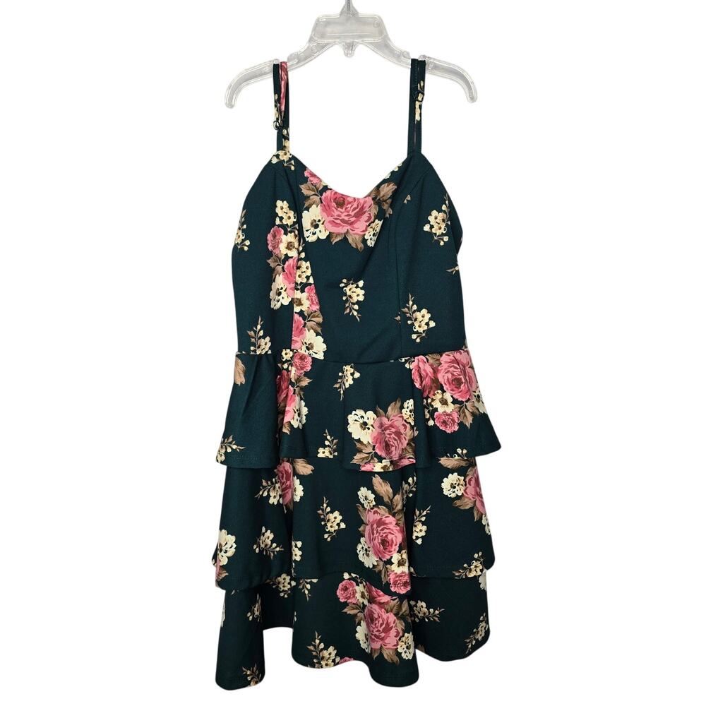 Row A Green Floral Tiered Spaghetti Strap Mini Dress Size Small NWT